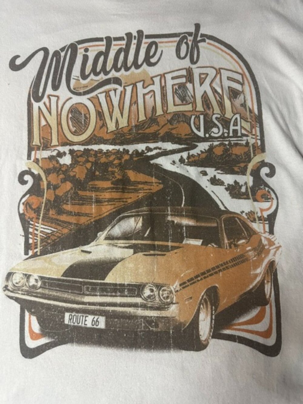 Route 66 Muscle Car Tee Middle of Nowhere USA Alter’d State Made in USA  Tee SM